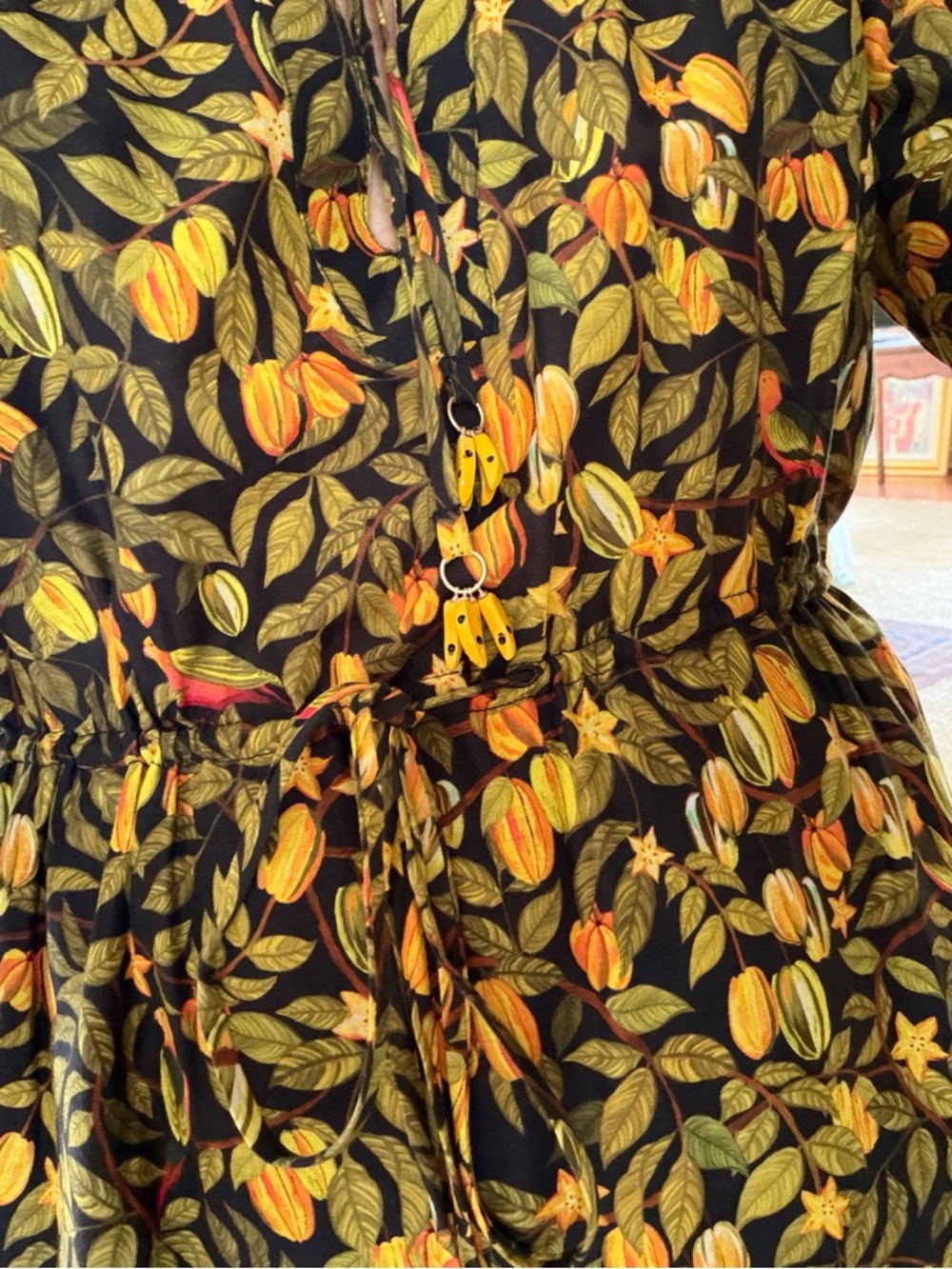 FARM Rio Olive Green, Black and Mustard Tropical Floral Tiered Maxi Dress - Picture 3 of 7